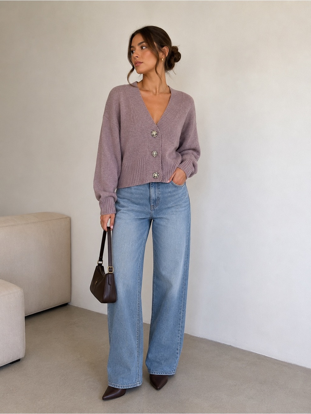 H&M lilacV-Neck Jeweled Button Cardigan - Picture 5 of 7